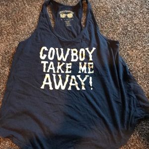 Cowboy take me away navy tank top
